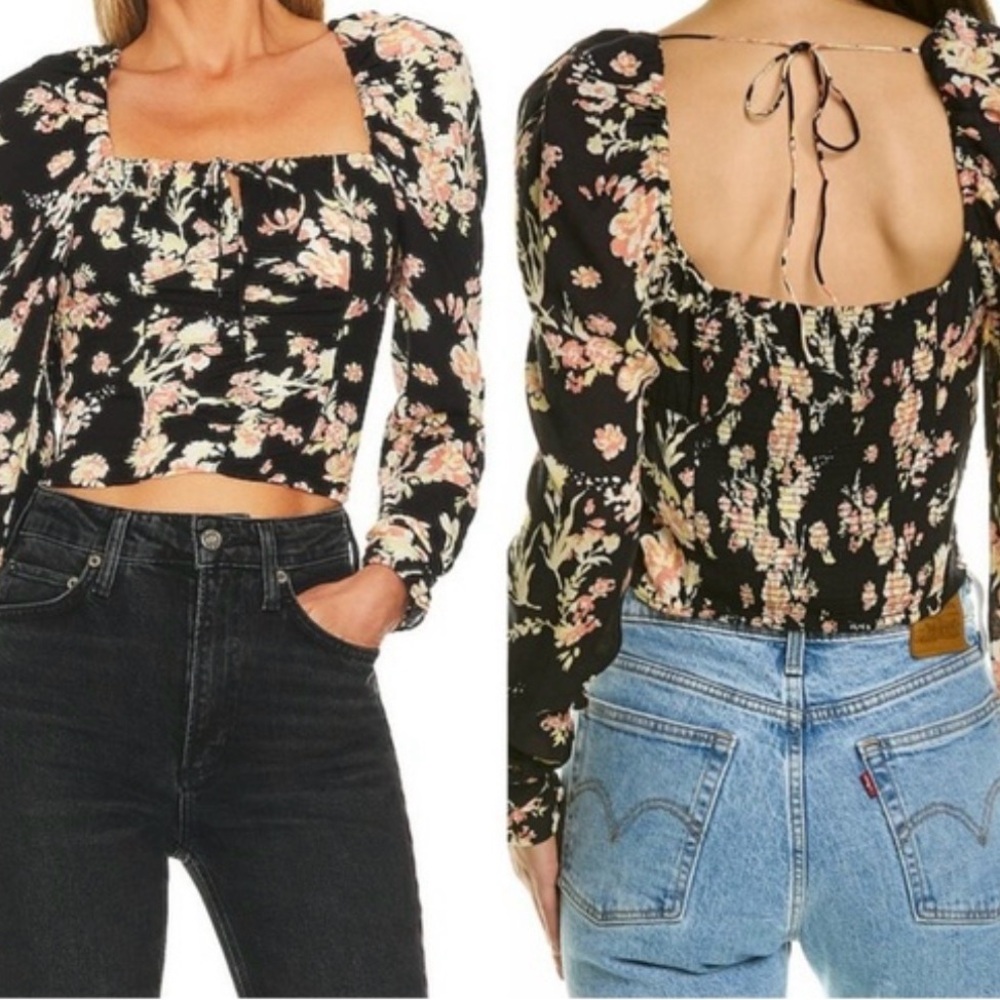 NWT FP Movement by Free People Black Floral Blouse